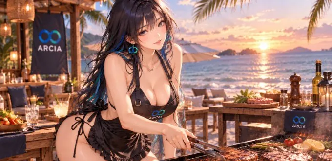 ARCIA grilling at a beach bar at sunset