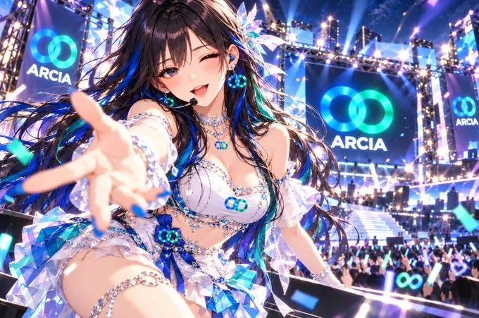 ARCIA on a concert stage reaching toward the crowd