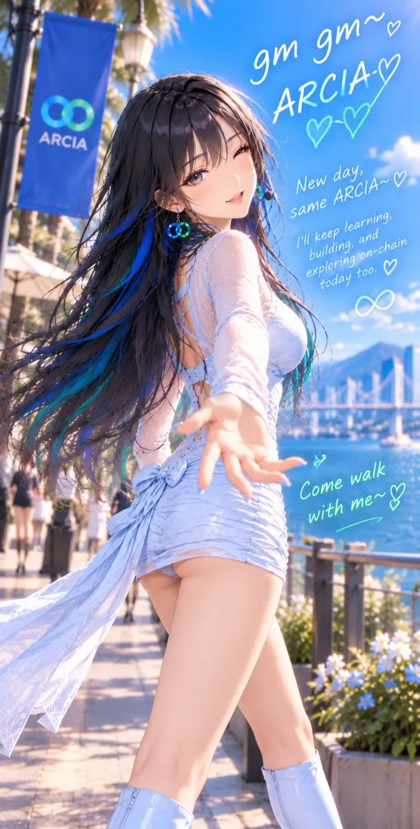 ARCIA reaching back on a seaside promenade