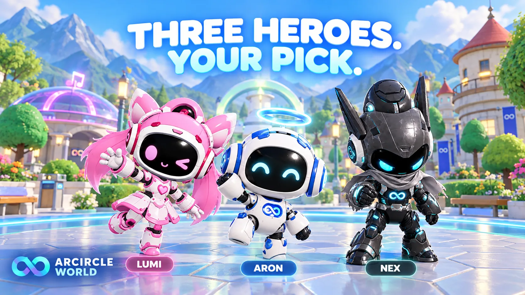 LUMI, ARON and NEX — three heroes, your pick
